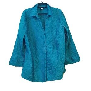 Dress Barn Aqua Top Plus Size 18/20 Blouse Button Front V Neck Turquoise GUC